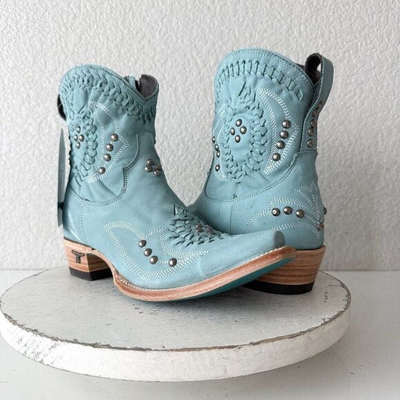 Lane COSSETTE Womens Cowboy Bootie 7.5 Blue Leather Cowgirl Western Ankle Boots - Picture 1 of 13
